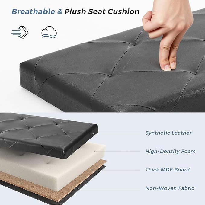 DUMOS 30 Inch Folding Storage Ottoman Bench, Hidden Ottoman with Storage | Storage Chest with Padded Seat, End of Bed Foot Rest Stool for Bedroom Living Room, Load 660 lbs, Synthetic Leather, Black