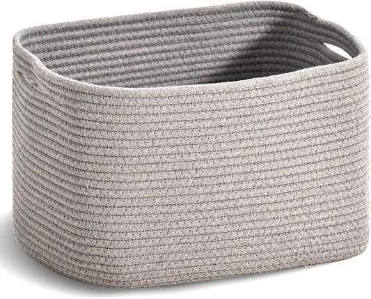 ICERZCZ Woven Cotton Rope Storage Basket for Organizing, Cute Decorative Baskets for Gifts Empty, Organizer Bins for Dog Toy, Baby Laundry, 15“×11”×9.5“, Light Grey