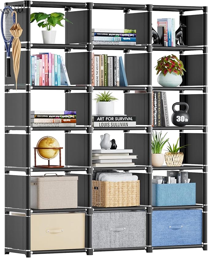 Mavivegue Book Shelf, 18 Cube Storage Organizer, DIY Bookcase, Metal Cube Bookshelf, Cubbies Closet Storage Organizer Shelves for Bedroom,Living Room,Home,Office