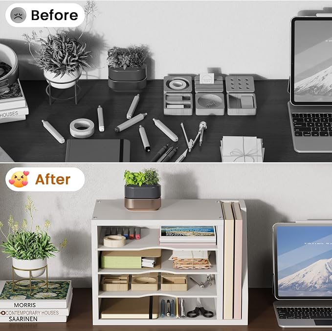 Creso hom Mail Sorter, File Organizer Desktop, Wood Desk Organizer with 3 Adjustable Shelves, Mail Holder for Office, Home, Letter Sorter File Holders for Envelopes, Mail Supplies Magazines, White | Mail Sorter, File Organizer Desktop, Mail Holder for ...