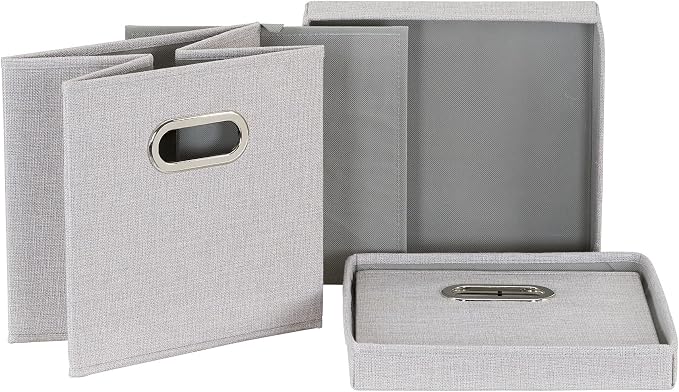 Household Essentials 804-1 Café Cube Bin Storage Set with Lids and Handles | 16 Pack | Silver Linen