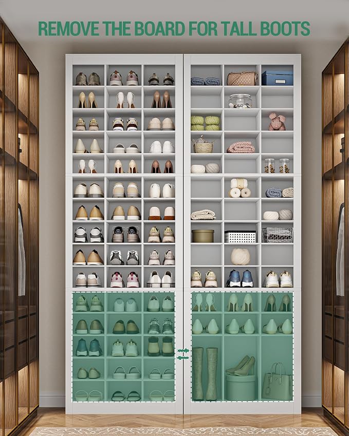 Hzuaneri Shoe Storage Cabinet, 45 Pairs Free Standing Closet Organizer, 9 inch Widened Cell Wood Shoe Organizer, 15 Tiers Vertical Space Saving Shoe Rack for Entryway, Cloakroom, White SR30703X