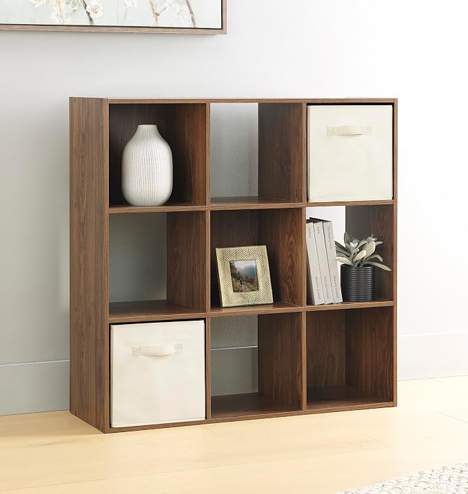 Whitmor 9 Cube Storage Organizer, Open Storage Display Bookshelf, Storage Cabinet for Living Room, Bedroom, Home, Office, Walnut