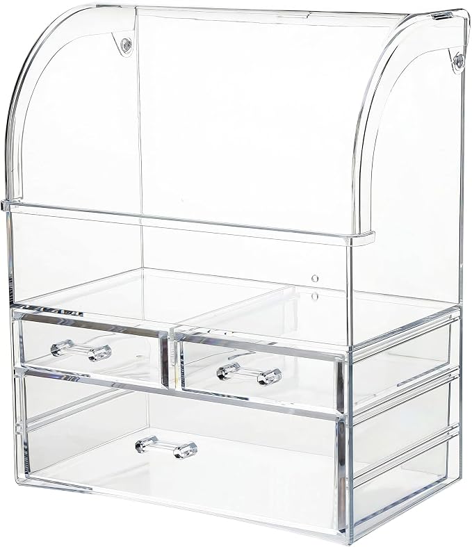 Clear Large Acrylic Makeup Organizer With Lid Cosmetic Storage Drawers Portable Makeup Organizers Dustproof And Waterproof Box For Women