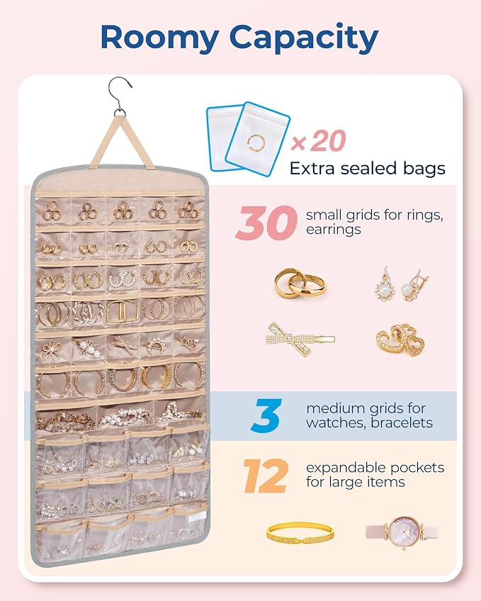 BAGSMART Hanging Jewelry Organizer, Necklace Holder Anti-tangle 1 Piece, Extra Large Grey