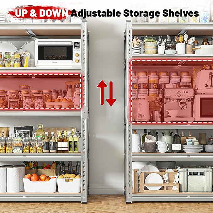 REIBII 2020LBS Garage Shelving Heavy Duty 5 Tier Storage Shelves Adjustable Metal Shelving for Basement, Warehouse, Pantry, Closet, Kitchen, Easy Assembly, 72" H x 36" W x 16" D, Galvanized