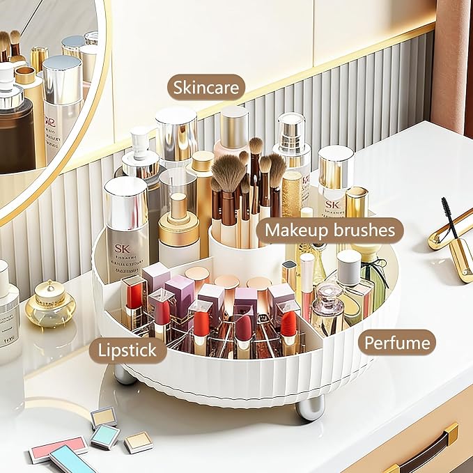 360 Rotating Makeup Perfume Organizer Skincare with Divider, Large White | 360 Degree Spinning Lazy Susan Organizer Lotion Cosmetics Storage for Dresser, Vanity, Bathroom Countertop