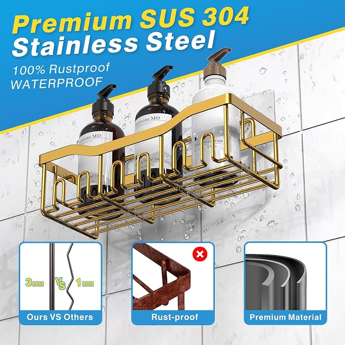 Shower Caddy 5 Pack,Adhesive Shower Organizer for Bathroom Storage&Home Decor&Kitchen,No Drilling,Large Capacity,Rustproof Stainless Steel Bathroom Organizer,Shower Shelves for Inside Shower-Larger