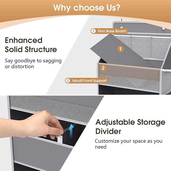 WISELIFE 5-Tier Over the Door Organizer for Nursery Hanging, Gray | Multi-Pocket Back of Door Baby Organizer for Diapers, Clothes & Nursery Essentials, Heavy-Duty Large Capacity, 50 Lb Capacity