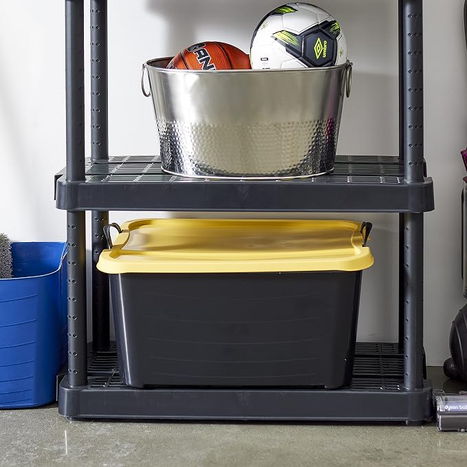 Life Story 18 Pack Heavy Duty Stackable Storage Bin, 55 Quart Home Organizer, Versatile Lightweight Locking Bins with Carrying Handles, Black/Yellow