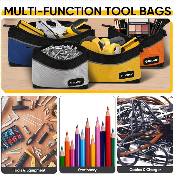 TICONN Tool Pouches with Zipper, 1680D Oxford Small Tool Bags, Waterproof Utility Bag Zipper Pouch for Tool Organizers and Storage (9 Pack Small)