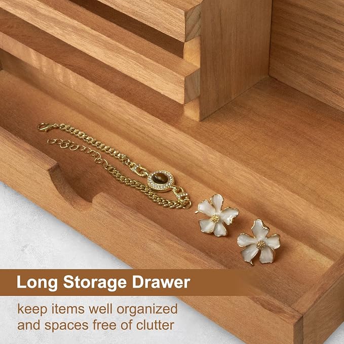 Key Holder Wall Mount, Mail Holder with Storage Drawer and 5 Key Hooks for Coat, Dog Leash, Home Decor Rack, House Accessories, Entry Way Organizer (Wood)