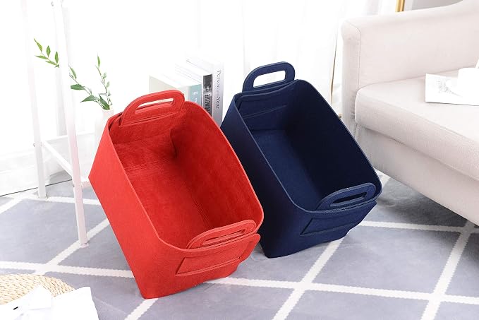 Minoisome Storage Basket Felt Storage Bin Collapsible& Convenient Box Organizer with Carry Handles for Office Bedroom Closet Babies Nursery Toys Laundry (Navy Blue, 15.7inch（L）×11inch（W）×10inch（H）)