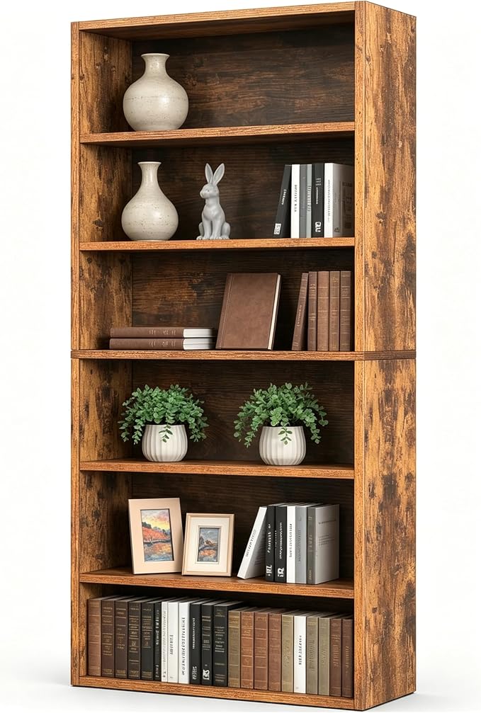 HealSmart 6 Tier Bookcase, Industrial 6 Book Shelf, 9.2" D x 23.8" W x 63" H Tall Open Cube Storage Organizer for Home Office, Living Room, Bedroom and Dinning Room, Brown