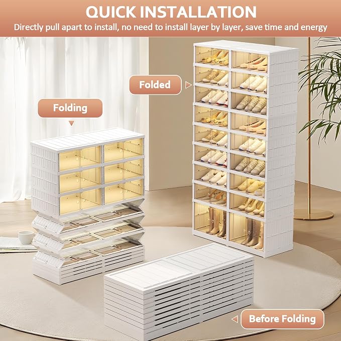SYNCVIBE Collapsible Shoe Rack Organizer 9 Tiers-36 Pairs Foldable Shoe Cabinet with Doors, Large Plastic Folding Shoe Cabinet, Easy Assembly Shoe Shelves Organizer for Entryway, Living Room