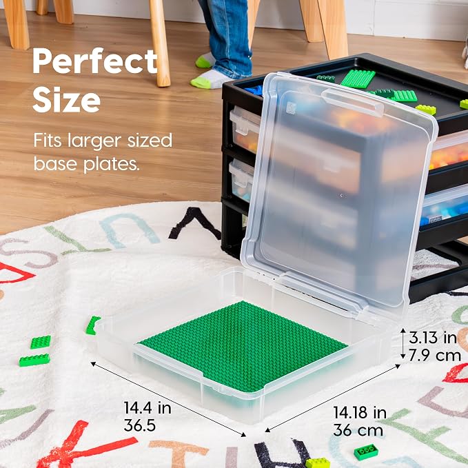 IRIS USA Desk Organizer |Made in USA| 3-Tier Cases - Black/Clear | Fits 12"x12" Paper, Built-In Handles, Storage Unit with Supply Top for Craft, Art, Office Supplies, Pens & Pencils