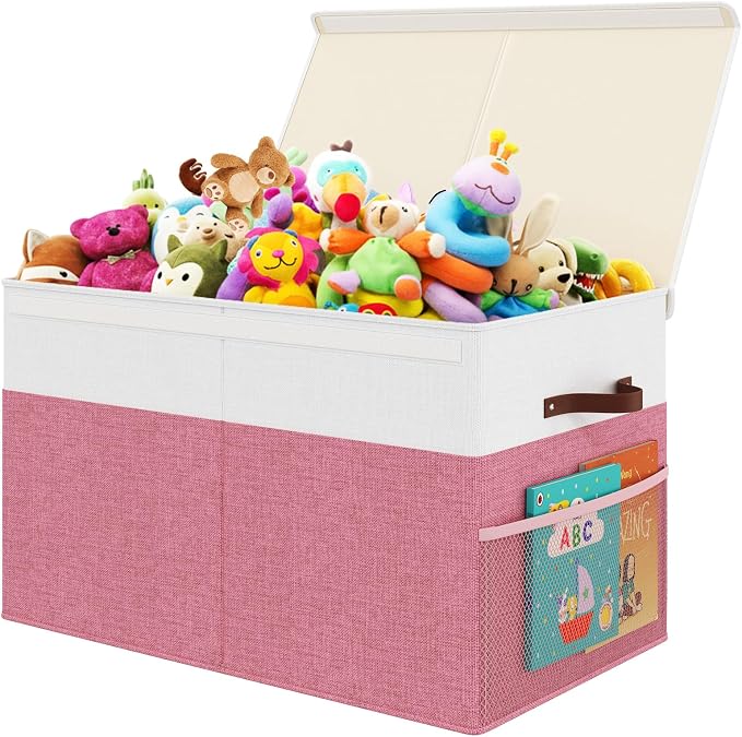 Large Toy Storage Box with Lid Upgraded Toy Storage Chest Organizer with Divider Foldable Toy Bin for Kids Boys Girls Playroom Nursery Bedroom (25"x13"x16")