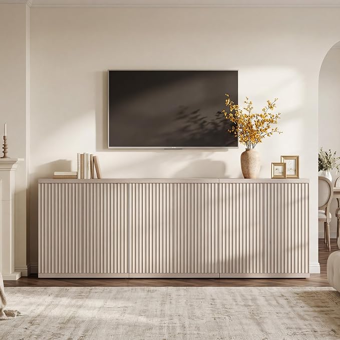 SICOTAS Buffet Cabinet with Storage Sideboard Cabinet with Doors & Shelves | Accent Sideboard Modern Credenza Fluted Storage Cabinet Mid Century Media Console for Living Room Kitchen Dining Hallway