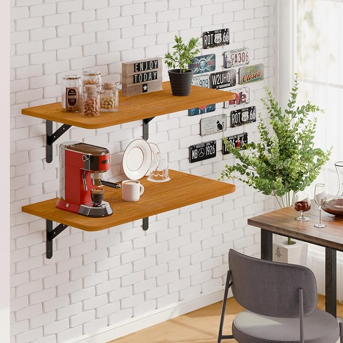 Dogsky 2-Pack Garage Storage Shelving Wall Mounted, 3x2Ft (36x24In) Heavy Duty Wood Floating Wall Shelf, 300lbs Capacity Shelves for Garage, Closets, Utility Rooms and Kitchens, Teak
