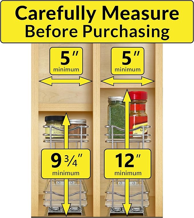LYNK PROFESSIONAL® Pull Out Spice Organization for Cabinets - 4-3/8 inch Wide – Spice Rack for Inside Cabinets, Slide Out Spice Rack Organizer for cabinet – Pull Out Spice Rack, Sliding 2 Tier Chrome