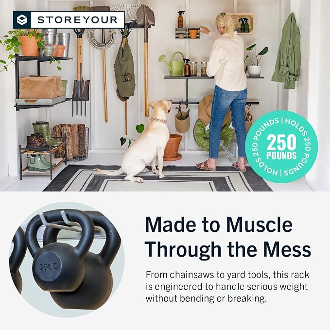 StoreYourBoard Garage Tool Organizer, 72 in, Holds 500 lb, 2 Pack | Garden Tool Rack Wall Mount, Garden Tool Organizer, Shovel Wall Mount, Rubber Coated Hooks