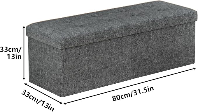 31.5 Inch Foldable Storage Ottoman Bench for Bedroom, Gray | Foldable Footstool, Multi-Functional Foot Rest, End of Bed Bench, Large Hidden Storage Space, Storage Chest For Living Room