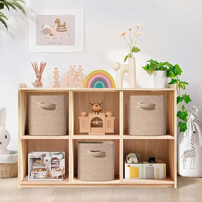 11 Inch Storage Cubes, 3 Pack Cube Storage Bins for Organizing, Cotton Rope Woven Baskets for Shelves, Bathroom, Kids Room, Closets, Baby Nursery
