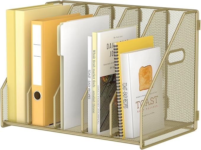 MINDEPOT Desk File Organizer Folder Holder with 5 Vertical for Office, Gold