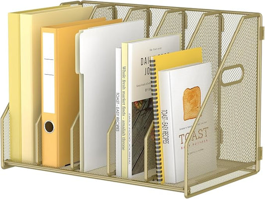 MINDEPOT Desk File Organizer Folder Holder with 5 Vertical for Office, Gold