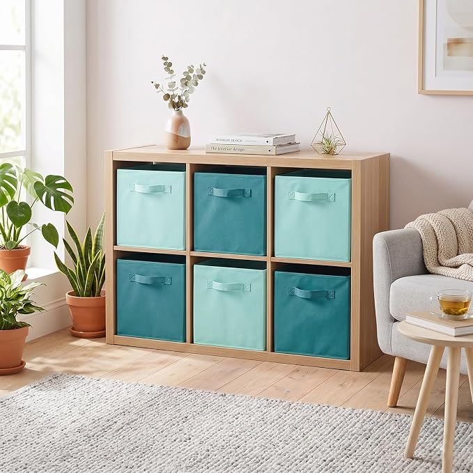 ShellKingdom Storage Bins, Foldable Fabric Storage Cubes And Cloth Storage | Storage Organizer For Closet And Toys, 10.5x10.5x11 INCH, 6 Pack (Mint Green+Forest Green)