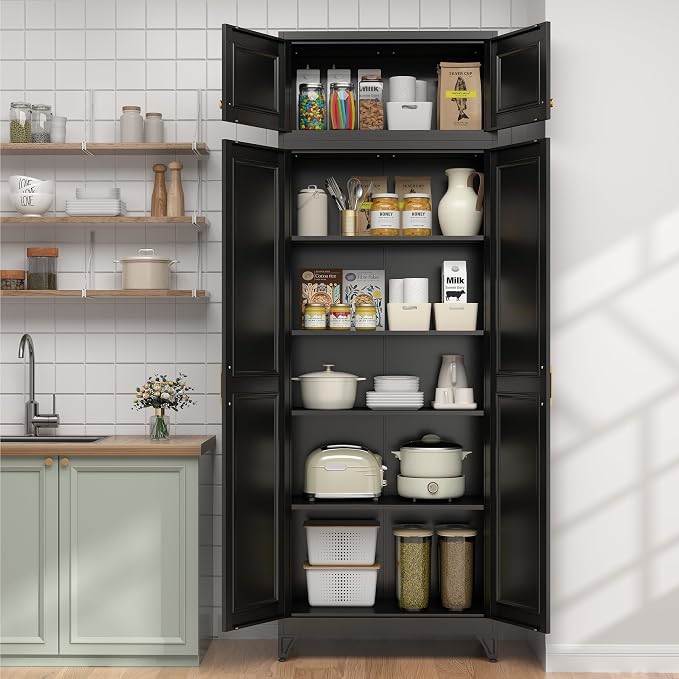 UNICOLY 90.8" Kitchen Pantry Cabinet, Metal Storage Cabinet with 4 Shelves | Tall Storage Cabinet with Doors and Shelves,Freestanding Cupboardfor Kitchen, Living Room, Dinning Room, Assembly Required