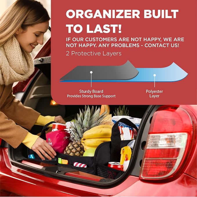 Car & Vehicle Trunk Organizer for SUV, Truck & Auto Storage, Standard Black | Fits Cars, SUVs & Trucks3 Adjustable Compartments Non-Slip Base & Straps Collapsible Heavy-Duty Storage Car Accessories