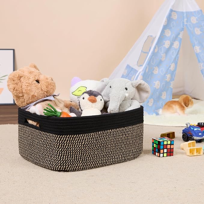 MiniArk Large Storage Baskets for Shelves, 17 x 13 x 7.5” Closet Organizers Bins for Clothes Blanket Towels, Baby Nursery, Toy Baskets Box, Woven Rope Baskets, 3 Packs Woven Brown