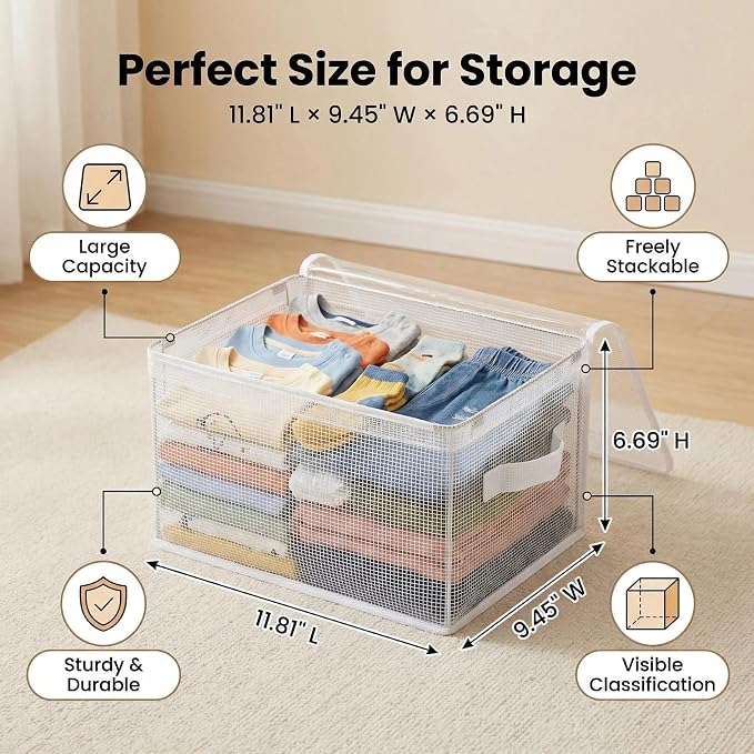 3-Pack 1 1.8"×9.45"×6.7" Clear Storage Bins with Lids & Handles, Foldable | Clear PVC transparent design,11 lbs load-bearing capacity,Kids toys/books/stuffed animal storage