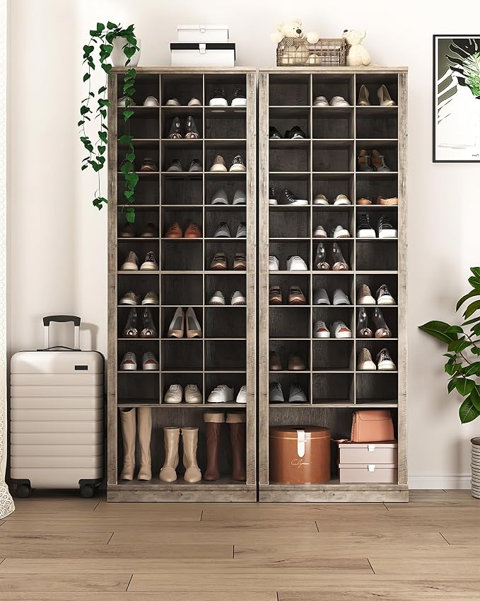 Hzuaneri 11 Tiers Shoe Storage Cabinet, Tall Shoes Cabinet with Cubby | Freestanding Wooden Shoe Organizer, 30-33 Pairs, Shoes Cubby Organizer for Entryway, Bedroom, Greige SR02005B