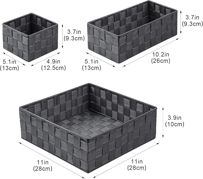 Posprica Woven Storage Baskets for Organizing, Small Baskets Cube Bin Container Tote Organizer Divider for Drawer, Closet, Shelf, Dresser, Set of 4(Dark Grey)