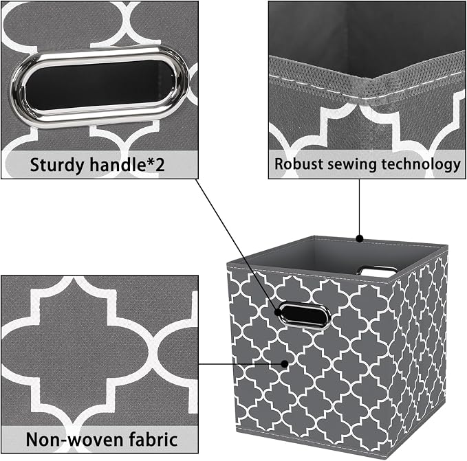 Fabric storage bins Cubes, Fabric Cube Organizer with Handle, Foldable Cube Bins for Cloth or Accessary Storage, 11x11x11, Set of 3, (Gray Light)
