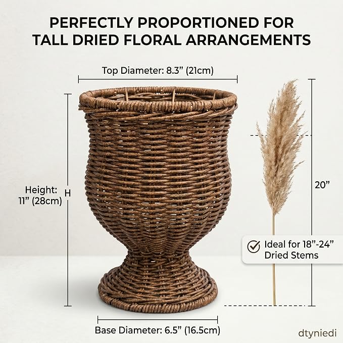 Handwoven Boho Wicker Planter Basket, Woven Decorative Storage Basket and Planter for Porch Patio Backyard Home Garden (Brown)