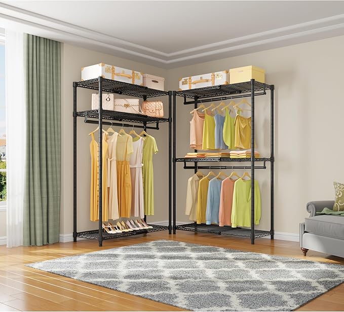 VIPEK X1 Expandable Clothes Rack Heavy Duty Adjustable Closet System Black | Adjustable Shelves and Hanger Rods from 2' to 3'5", Reach-in & Walk-in Closets Metal Garment Rack Portable Closet Organizer