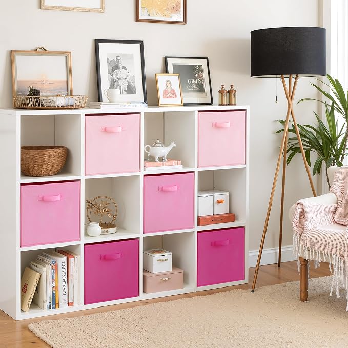 Cupic Cupid 13 Inch Storage Cube, Fabric Cube Storage Bin with Handles, Storage Cube Organizer for Clothes and Toys, Collapsible Cube Bins for Closet, Shelves, Nursery, 6-Pack, Pink Gradient