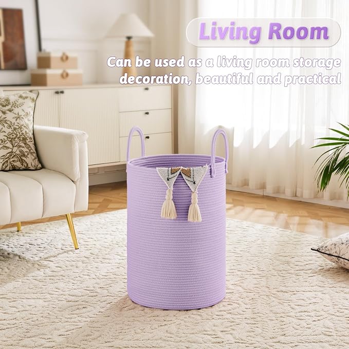 Artfeel Laundry Basket,Woven Cotton Rope Laundry Hamper,100L for Decorative Storage of Dirty Clothes,Toys and Blankets in Bathroom,Baby Room and Living Room