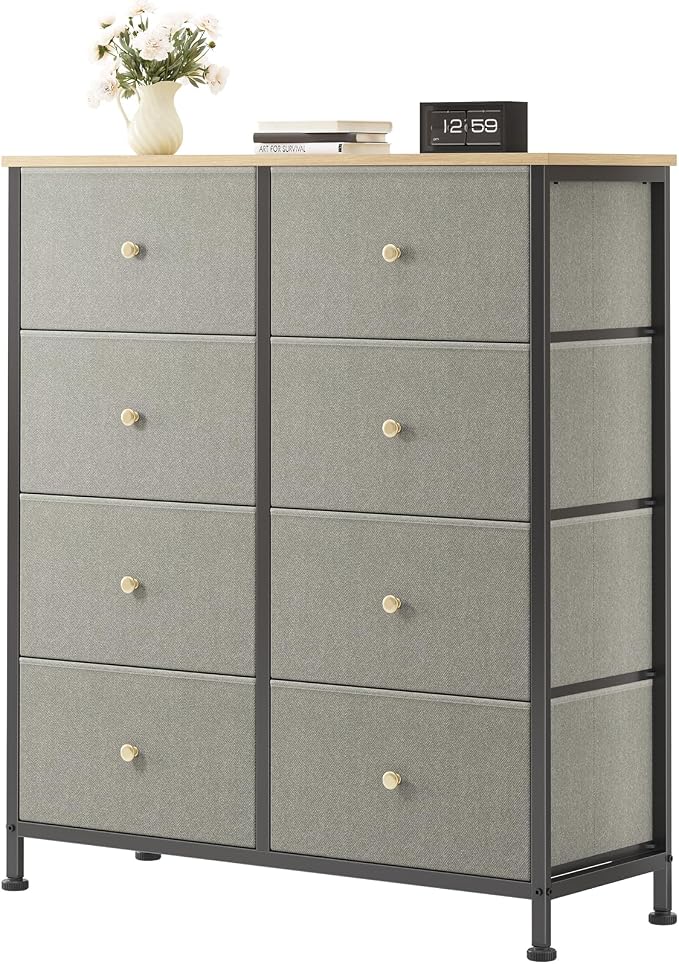 OLIXIS 8 Drawer Storage Dresser for Bedroom, Closet Organizers Units | Fabric Dresser with Wooden Top, Chest of Drawers Clothes Storage, Tower Cabinet, TV Stand Furniture, Dark Green