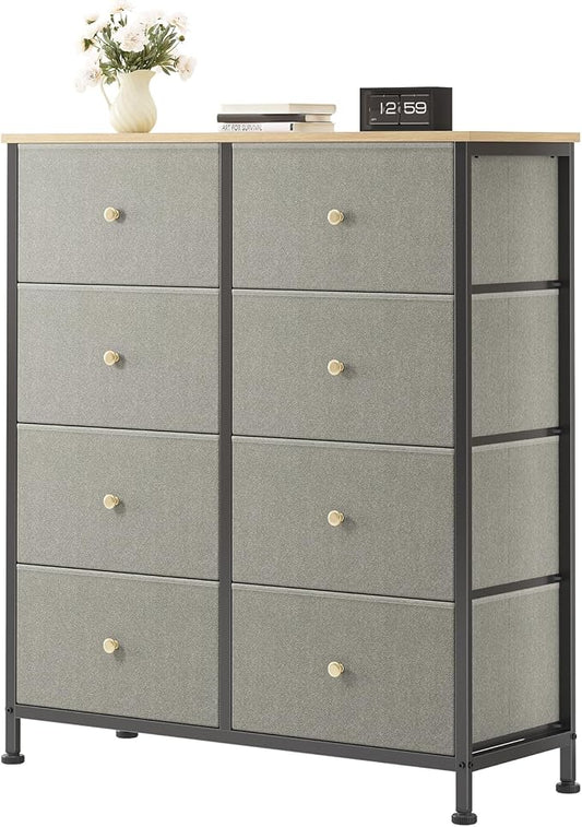OLIXIS 8 Drawer Storage Dresser for Bedroom, Closet Organizers Units | Fabric Dresser with Wooden Top, Chest of Drawers Clothes Storage, Tower Cabinet, TV Stand Furniture, Dark Green