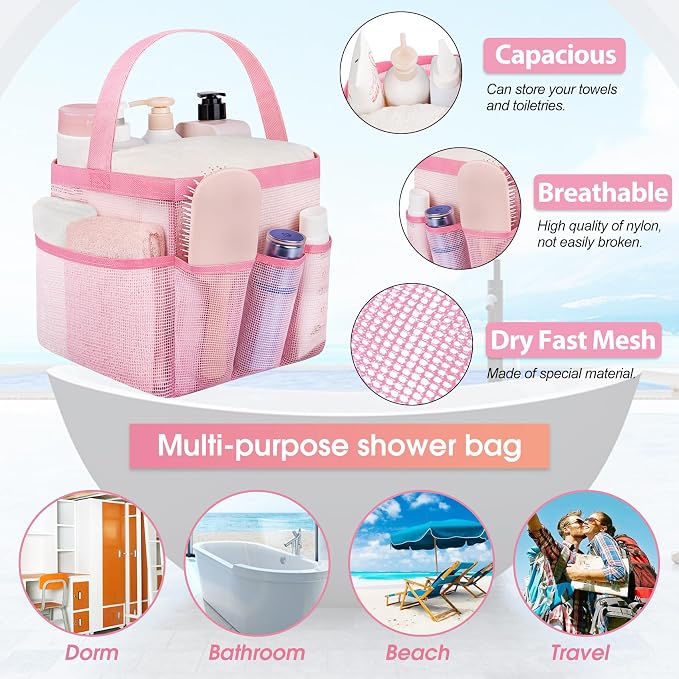 Mesh Shower Caddy Portable - 9 Pockets for College Dorm Room Essential | Large Capacity Mesh Shower Caddy with 9 Pockets, Portable Hanging Toiletry Bag for College Dorm, Gym, Camping and Beach