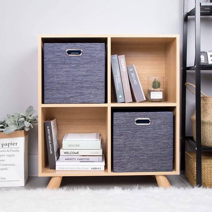 Posprica Storage Cube Basket Bins,13×13 Foldable Storage Containers for Shelf Cabinet Bookcase Boxes,Thick and Heavy Duty Fabric Drawer (4pcs, blue)