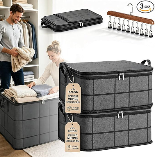 Spacious Moving Storage Bin Blanket Storage Bags - Upgrade Large Capacity Zippered Fabric Organizer for Bedding & Clothes, Foldable with Reinforced Handles for Quilts，2Pcs：S: 13.8 x 9.8 x 7.9 in