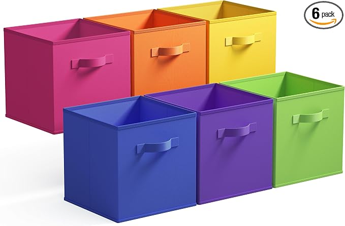GRANNY SAYS 11 Inch Cube Storage Bins, Colorful Cube Storage Organizer, Fabric Storage Bins, Storage Cubes for Shelves, Closet, Toy Storage Bins for Kids Room, Play Room, Rainbow, 6-Pack