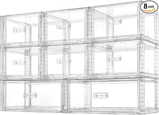Vtopmart 8 Pack Large & Medium Stackable Storage Drawers Set | Easy Assembly Clear Plastic Storage Cabinet, Durable Dresser for Closet, Bedroom, Entryway, Playroom & Apartment Organization