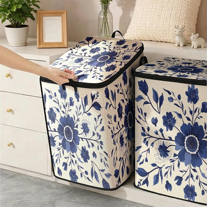 2pcs blanket storage bag for under bed,closet organizers 95L | clothing sweater sheet bedding comforter duvet quilt pillow toy storage bags with lids,dorm room essentials for containers