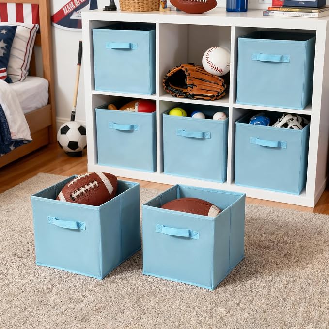 GRANNY SAYS Cube Storage Organizer, 11 Inch 6 Pack Storage Cubes with Handles, Toy Storage Bins for Boys Kids Room, Foldable Organizer Bins for Cube Shelf, Light Blue